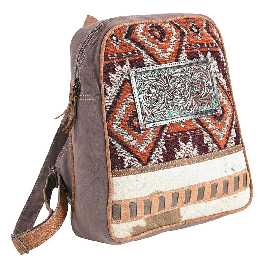 OHLAY OHV312 Backpack Hand Tooled Upcycled Canvas Hair-On Genuine by Hilason – Cowboy and equestrian accessories