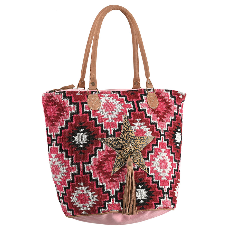 OHLAY OHV313 TOTE Upcycled Wool Canvas Embossed Genuine Leather women by Hilason – Cowboy and equestrian accessories