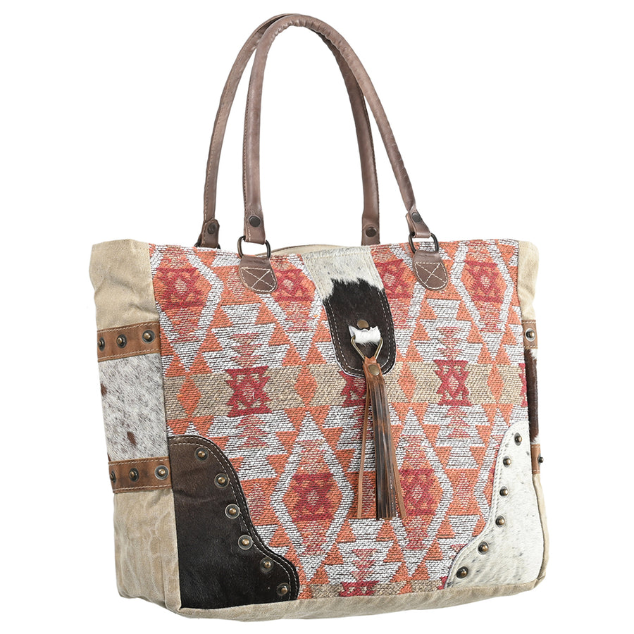 OHLAY OHV316 TOTE Upcycled Wool Canvas Hair-on Genuine Leather women by Hilason – Cowboy and equestrian accessories