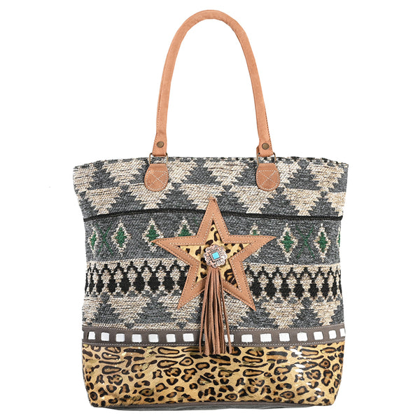 OHLAY OHV326 TOTE Upcycled Wool Canvas Hair-on Genuine Leather women by Hilason – Cowboy and equestrian accessories