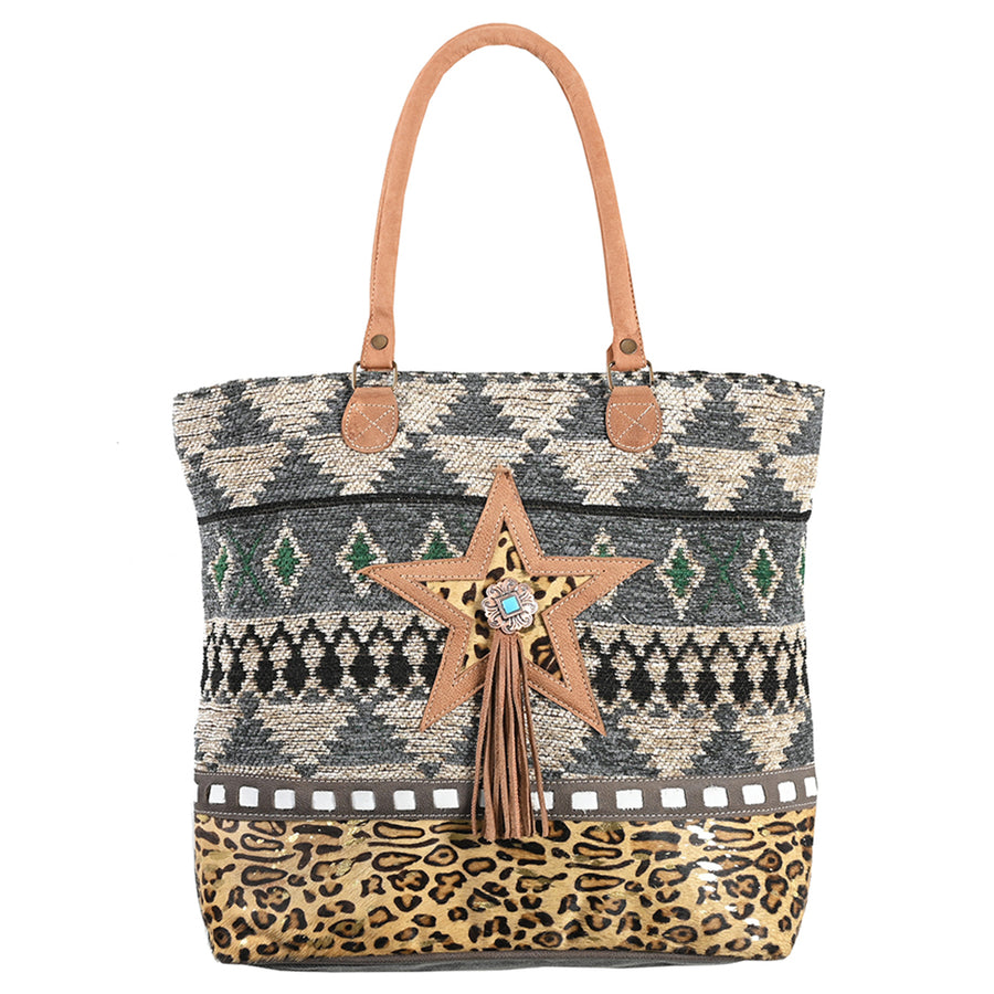 OHLAY OHV326 TOTE Upcycled Wool Canvas Hair-on Genuine Leather women by Hilason – Cowboy and equestrian accessories