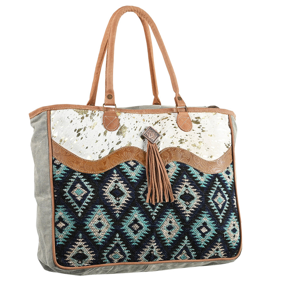 OHLAY OHV330 TOTE Upcycled Wool Canvas Embossed Hair-on Genuine by Hilason – Cowboy and equestrian accessories
