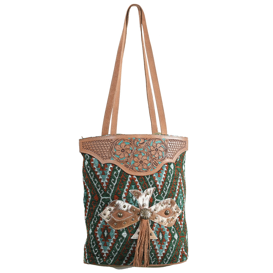 OHLAY OHV332 TOTE Hand Tooled Upcycled Wool Canvas Hair-on Genuine by Hilason – Cowboy and equestrian accessories