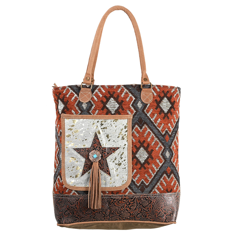 OHLAY OHV334 TOTE Upcycled Wool Canvas Embossed Hair-on Genuine by Hilason – Cowboy and equestrian accessories
