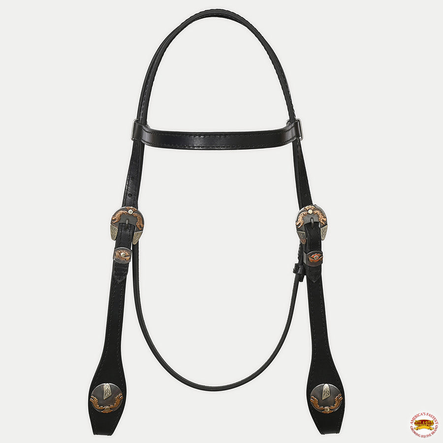 Hilason Western Horse Genuine Leather Headstall Bridle Engraved German Silver Concho Black