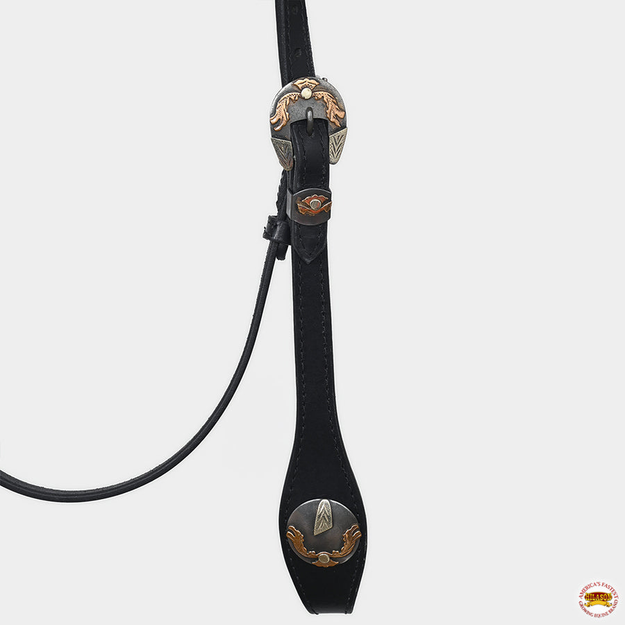 Hilason Western Horse Genuine Leather Headstall Bridle Engraved German Silver Concho Black