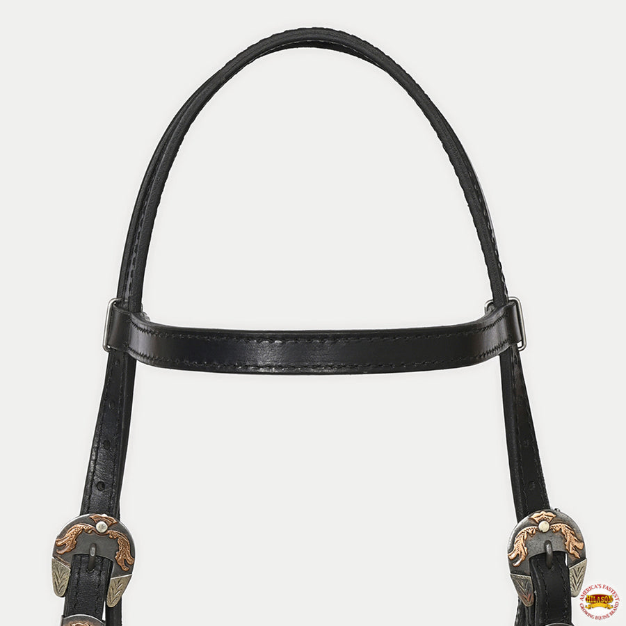 Hilason Western Horse Genuine Leather Headstall Bridle Engraved German Silver Concho Black