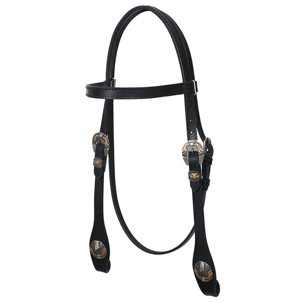 Hilason Western Horse Genuine Leather Headstall Bridle Engraved GS Concho Black - Uhorse