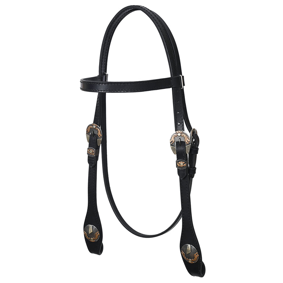 Hilason Western Horse Genuine Leather Headstall Bridle Engraved GS Concho Black - Uhorse