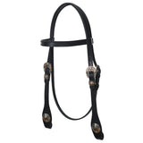 Hilason Western Horse Genuine Leather Headstall Bridle Engraved GS Concho Black