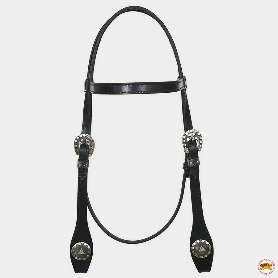 Hilason Western Horse Genuine Leather Headstall Bridle Engraved German Silver Concho Black