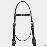 Hilason Western Horse Genuine Leather Headstall Bridle Engraved GS Concho Black