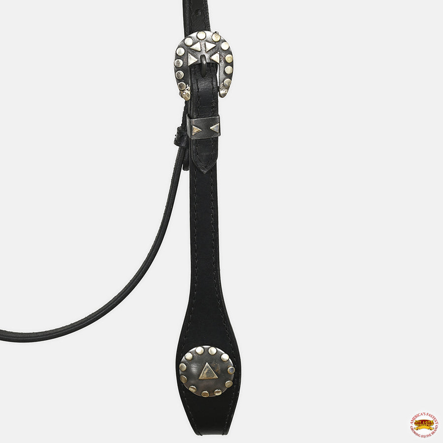 Hilason Western Horse Genuine Leather Headstall Bridle Engraved German Silver Concho Black