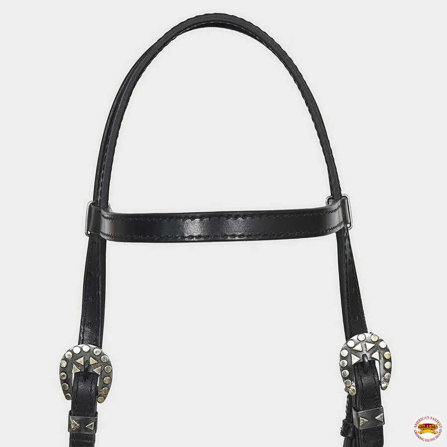 Hilason Western Horse Genuine Leather Headstall Bridle Engraved German Silver Concho Black