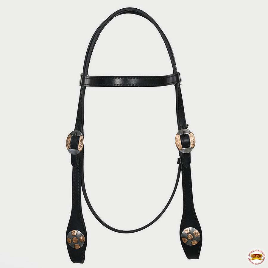 Hilason Western Horse Genuine Leather Headstall Bridle Engraved German Silver Concho Black