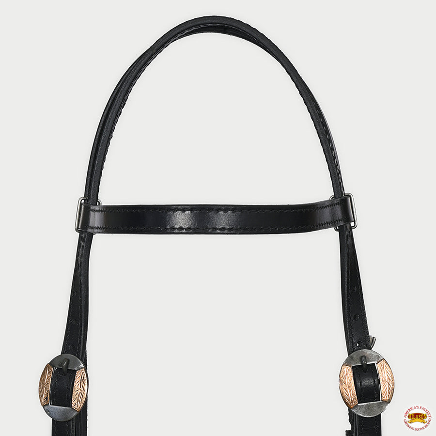 Hilason Western Horse Genuine Leather Headstall Bridle Engraved German Silver Concho Black