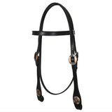 Hilason Western Horse Genuine Leather Headstall Bridle Engraved GS Concho Black