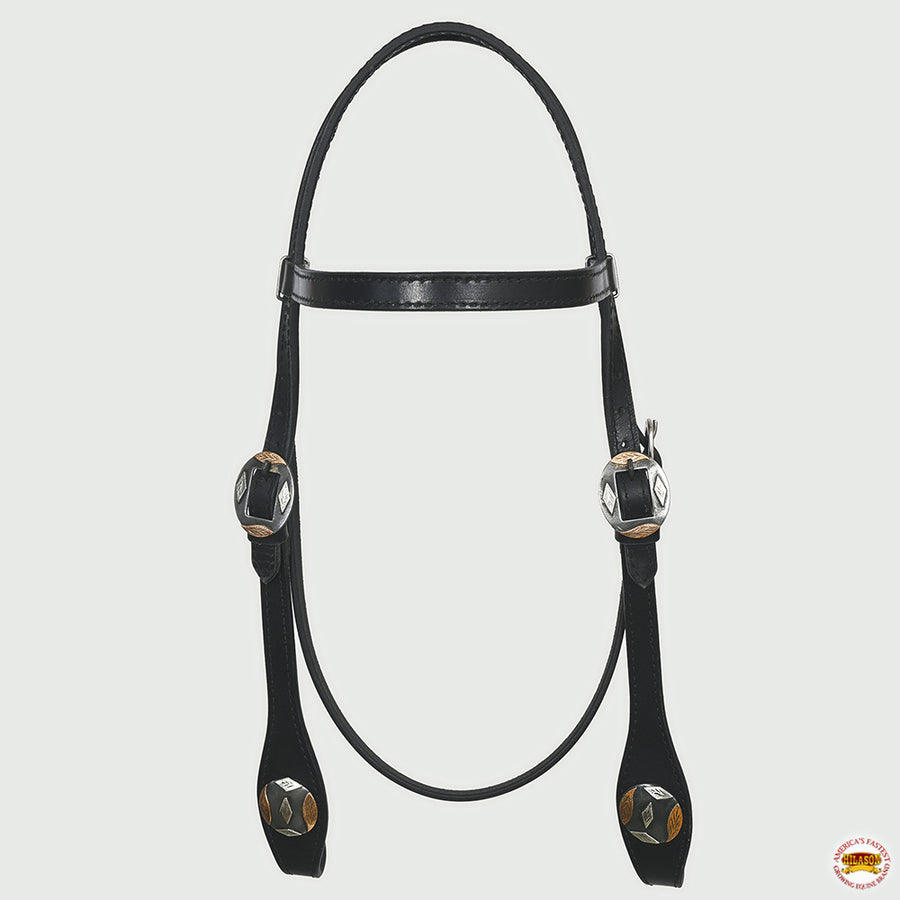 Hilason Western Horse Genuine Leather Headstall Bridle Engraved German Silver Concho Black