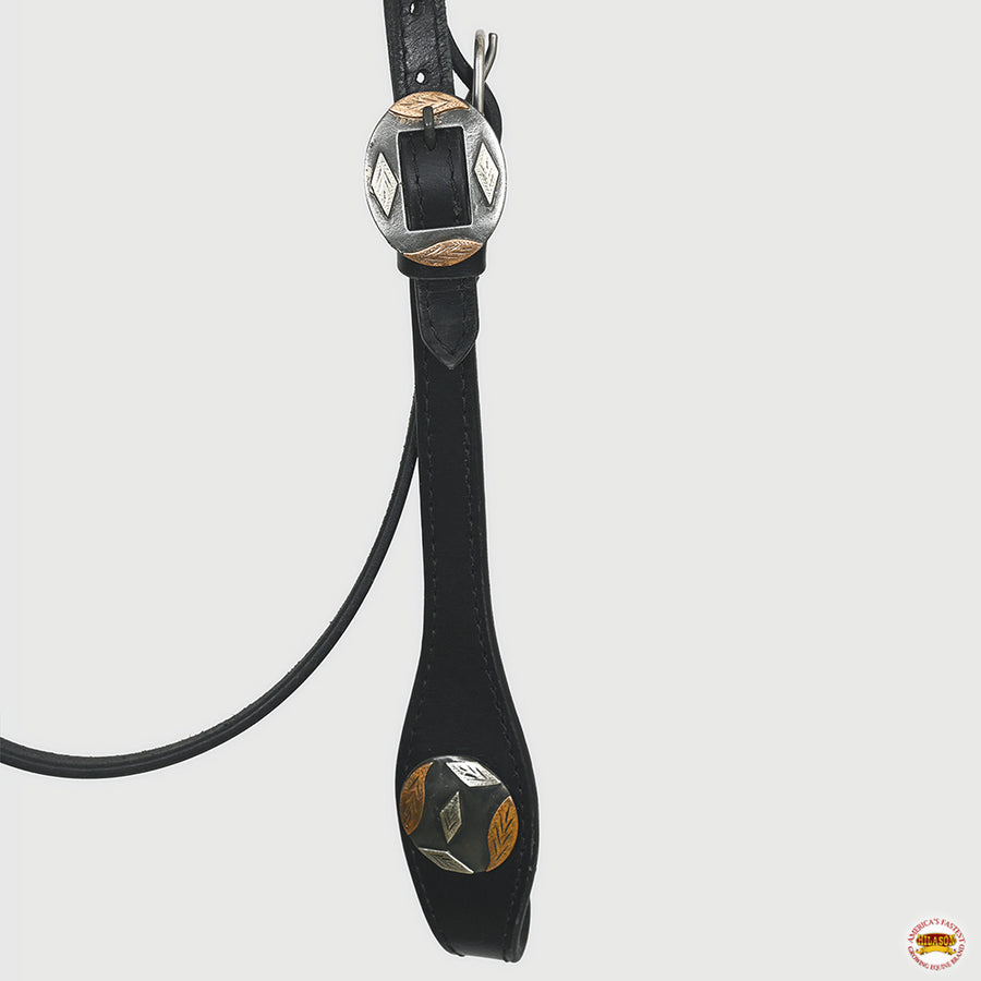 Hilason Western Horse Genuine Leather Headstall Bridle Engraved German Silver Concho Black