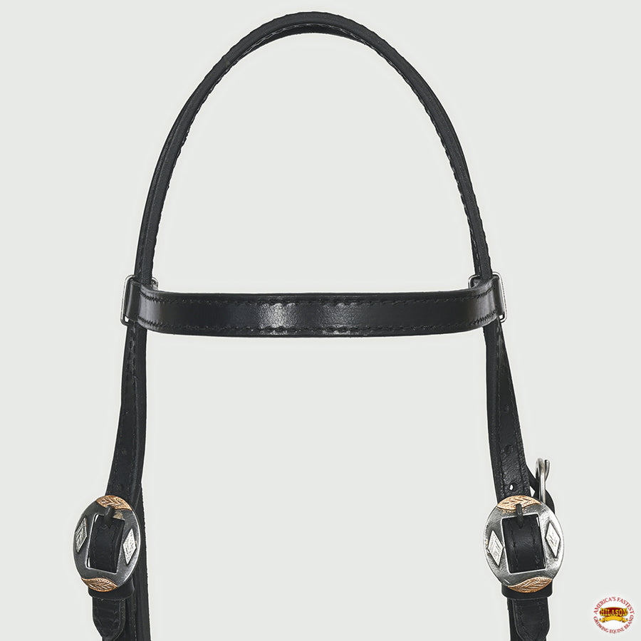 Hilason Western Horse Genuine Leather Headstall Bridle Engraved German Silver Concho Black