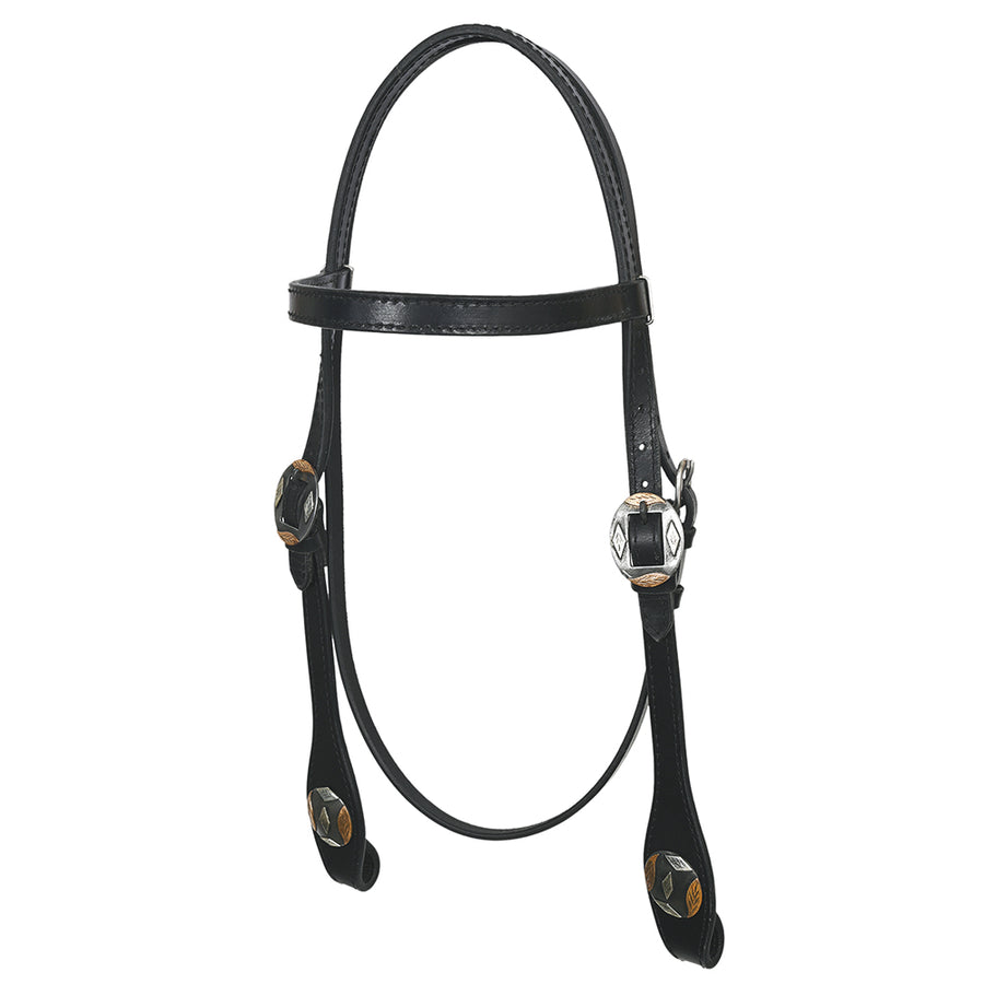 Hilason Western Horse Genuine Leather Headstall Bridle Engraved GS Concho Black - Uhorse