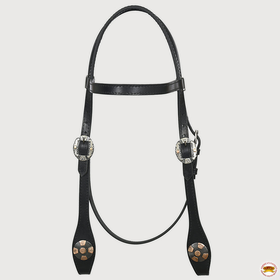 Hilason Western Horse Genuine Leather Headstall Bridle Engraved German Silver Concho Black