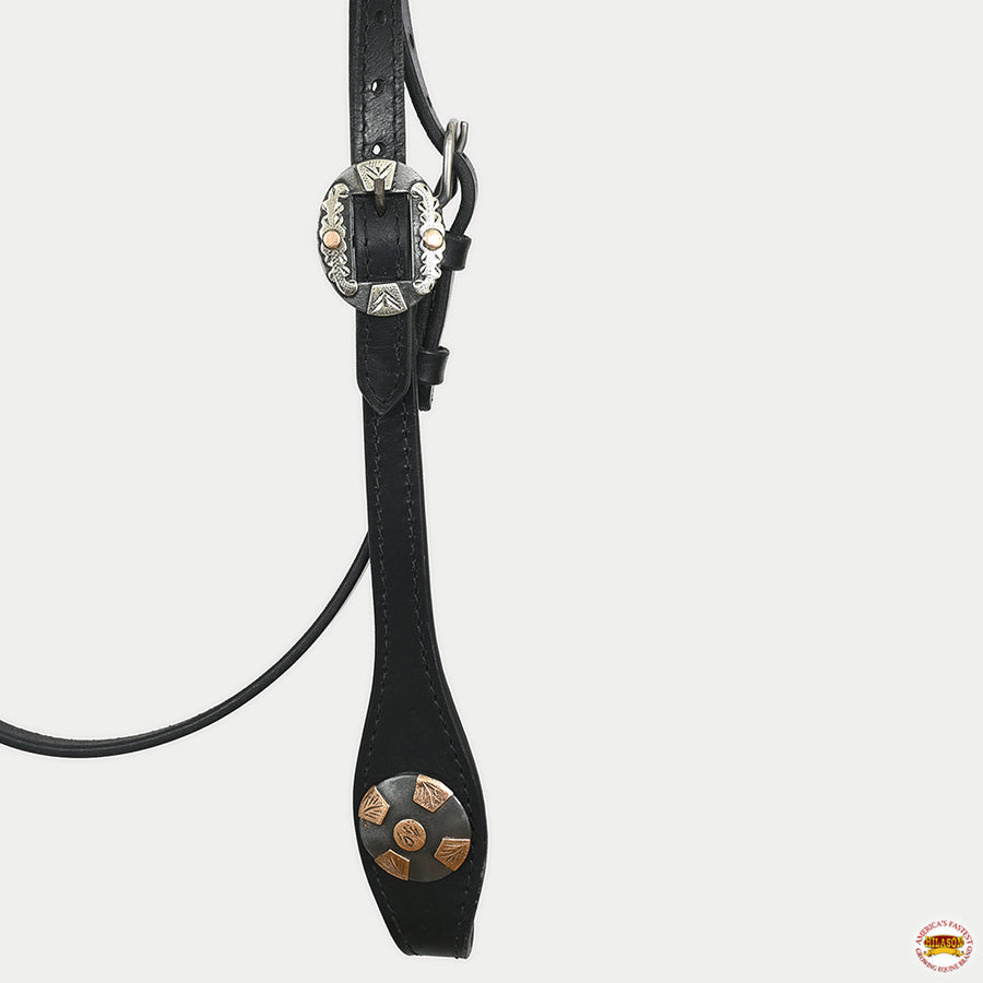 Hilason Western Horse Genuine Leather Headstall Bridle Engraved German Silver Concho Black