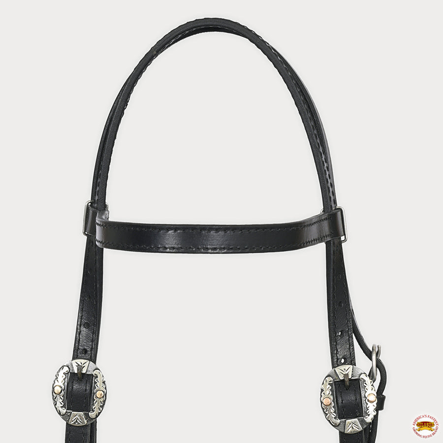 Hilason Western Horse Genuine Leather Headstall Bridle Engraved German Silver Concho Black