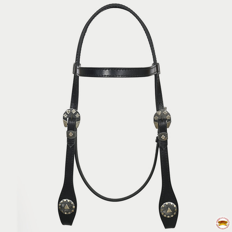 Hilason Western Horse Genuine Leather Headstall Bridle Engraved German Silver Concho Black
