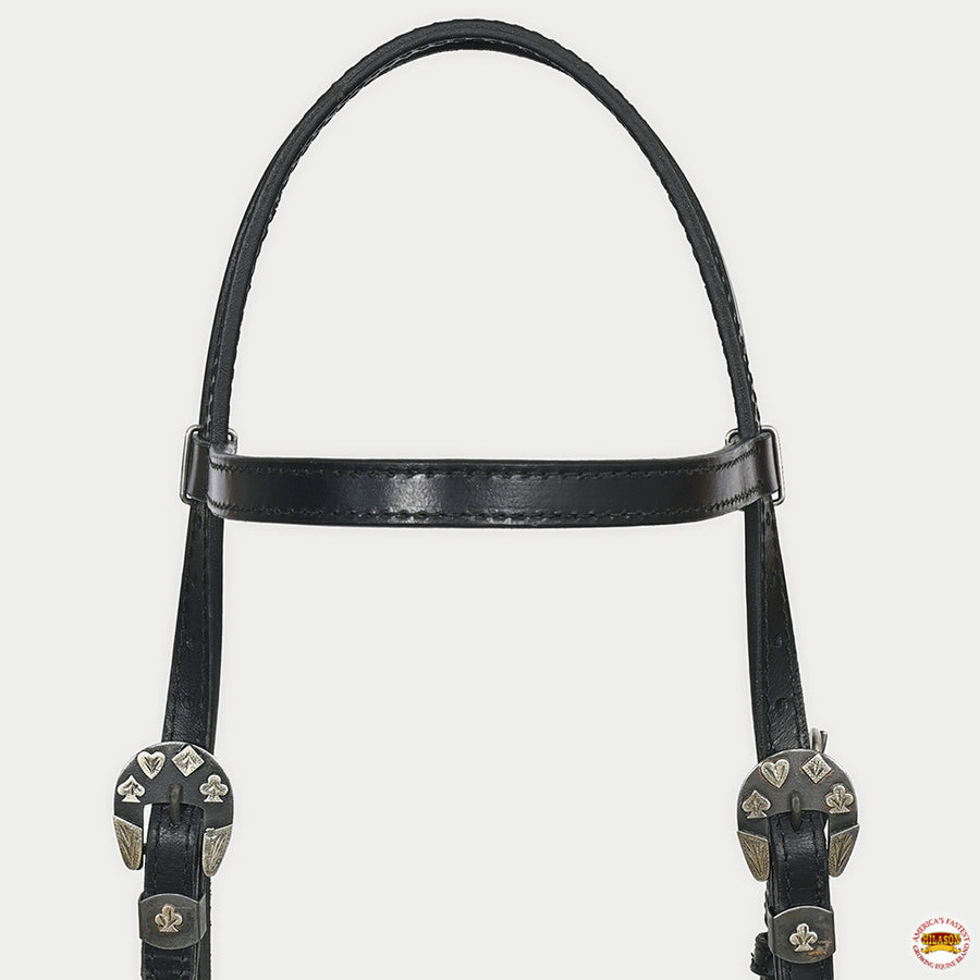 Hilason Western Horse Genuine Leather Headstall Bridle Engraved German Silver Concho Black