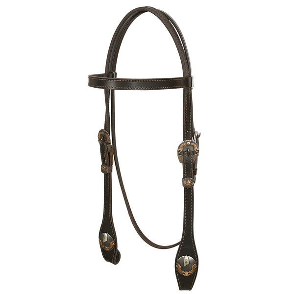 Hilason Western Horse Genuine Leather Headstall Bridle Engraved GS Concho Brown - Uhorse