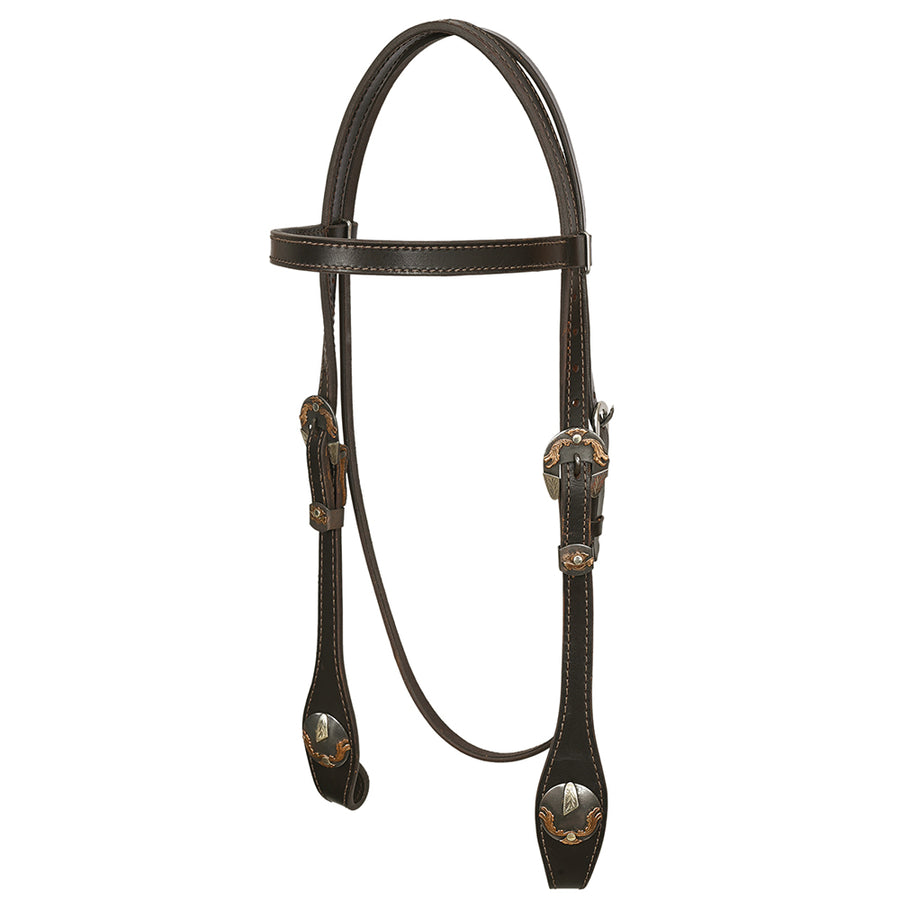 Hilason Western Horse Genuine Leather Headstall Bridle Engraved GS Concho Brown - Uhorse