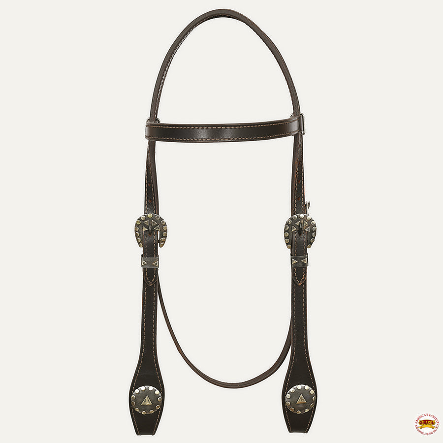 Hilason Western Horse Genuine Leather Headstall Bridle Engraved German Silver Concho Brown