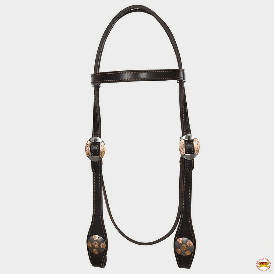 Hilason Western Horse Genuine Leather Headstall Bridle Engraved German Silver Concho Brown