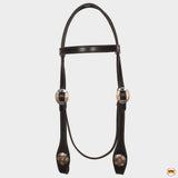 Hilason Western Horse Genuine Leather Headstall Bridle Engraved GS Concho Brown