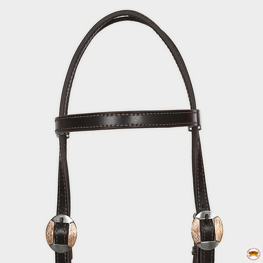 Hilason Western Horse Genuine Leather Headstall Bridle Engraved German Silver Concho Brown
