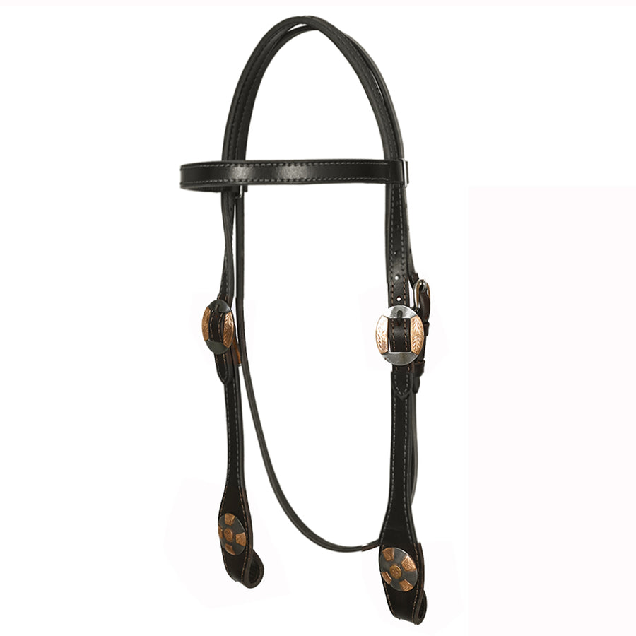 Hilason Western Horse Genuine Leather Headstall Bridle Engraved GS Concho Brown - Uhorse