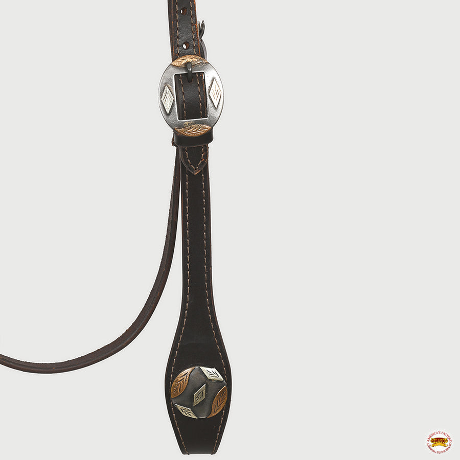 Hilason Western Horse Genuine Leather Headstall Bridle Engraved German Silver Concho Brown