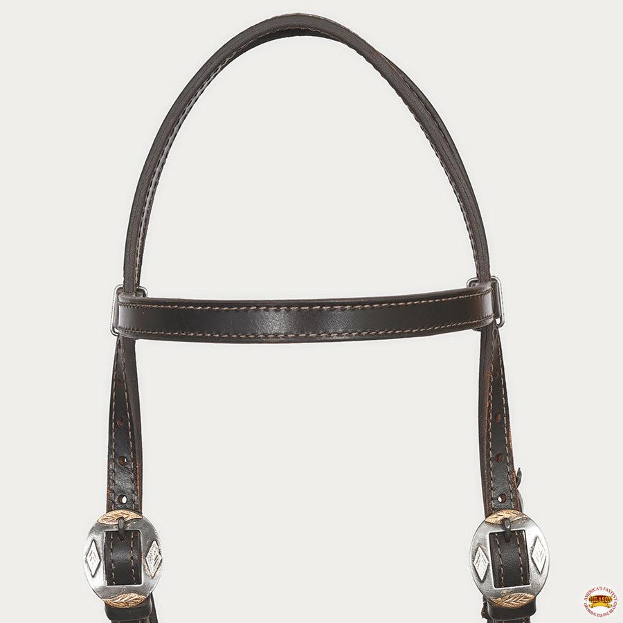 Hilason Western Horse Genuine Leather Headstall Bridle Engraved German Silver Concho Brown