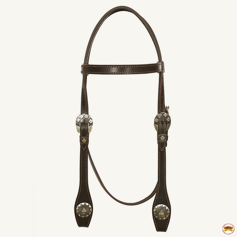 Hilason Western Horse Genuine Leather Headstall Bridle Engraved German Silver Concho Brown