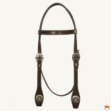 Hilason Western Horse Genuine Leather Headstall Bridle Engraved GS Concho Brown