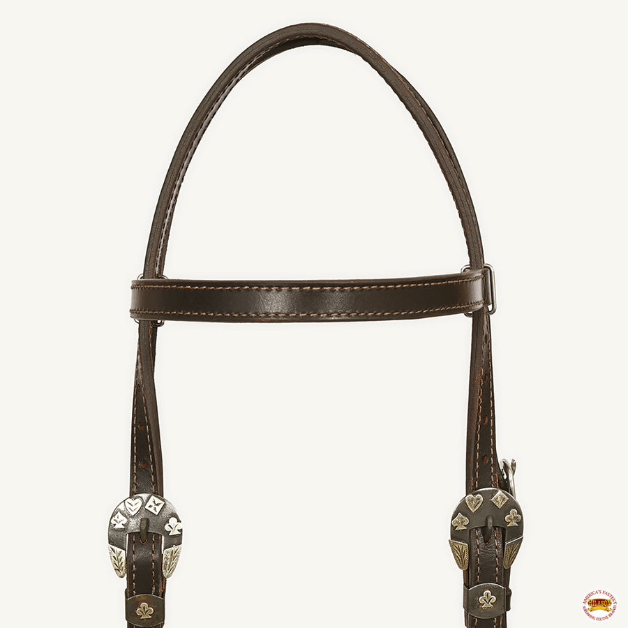 Hilason Western Horse Genuine Leather Headstall Bridle Engraved German Silver Concho Brown
