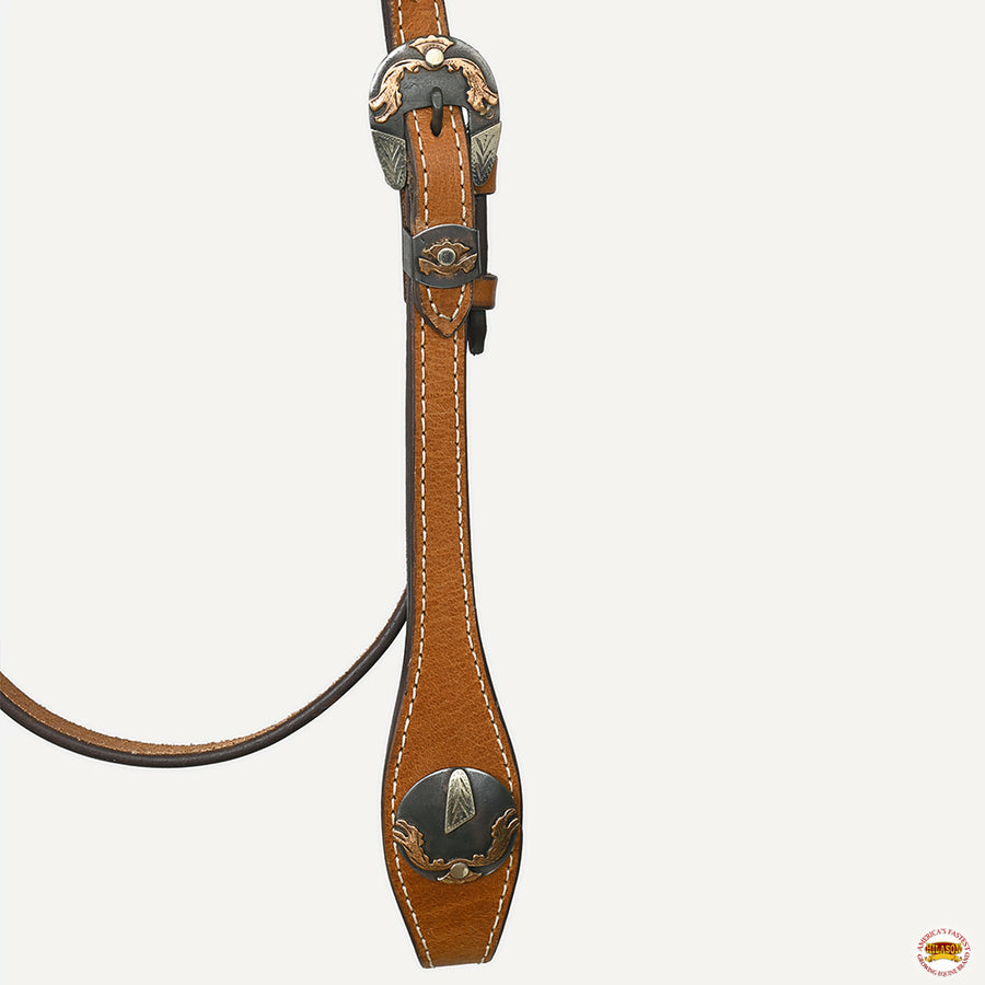 Hilason Western Horse Genuine Leather Headstall Bridle Engraved German Silver Concho Chestnut