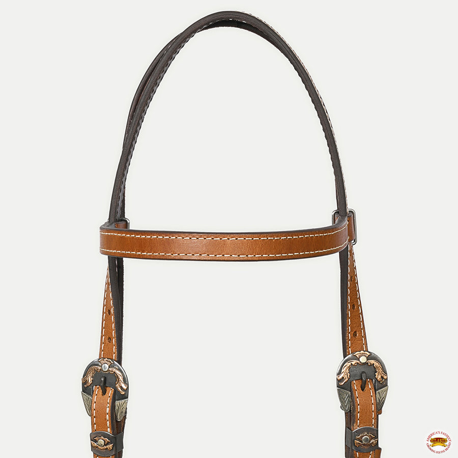 Hilason Western Horse Genuine Leather Headstall Bridle Engraved German Silver Concho Chestnut
