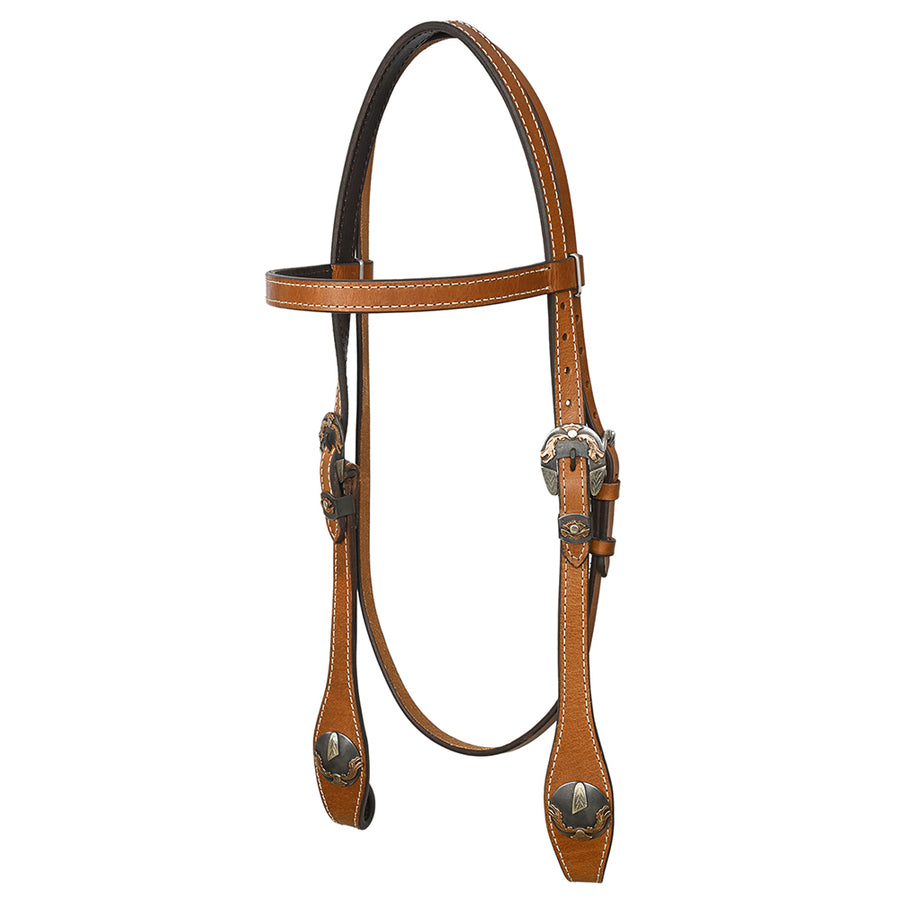 Hilason Western Horse Genuine Leather Headstall Bridle Engraved GS Concho Chestnut - Uhorse