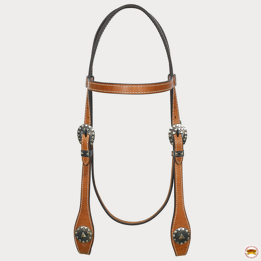 Hilason Western Horse Genuine Leather Headstall Bridle Engraved German Silver Concho Chestnut