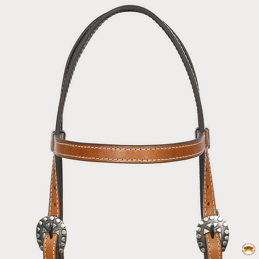 Hilason Western Horse Genuine Leather Headstall Bridle Engraved German Silver Concho Chestnut