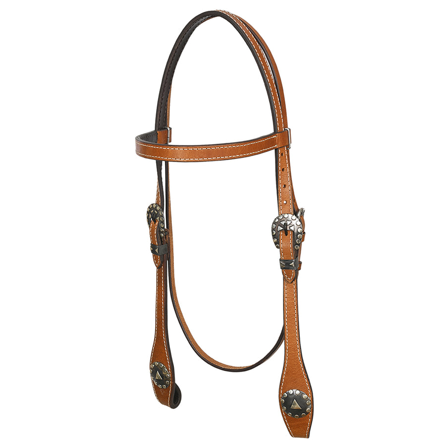 Hilason Western Horse Genuine Leather Headstall Bridle Engraved GS Concho Chestnut - Uhorse