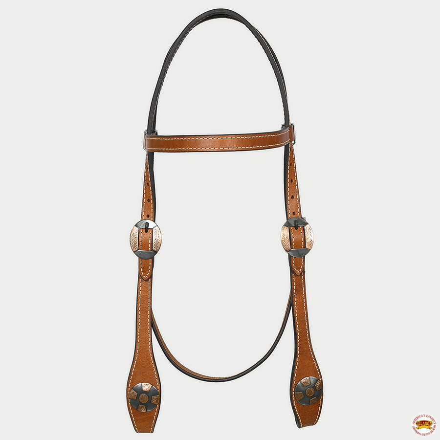 Hilason Western Horse Genuine Leather Headstall Bridle Engraved German Silver Concho Chestnut