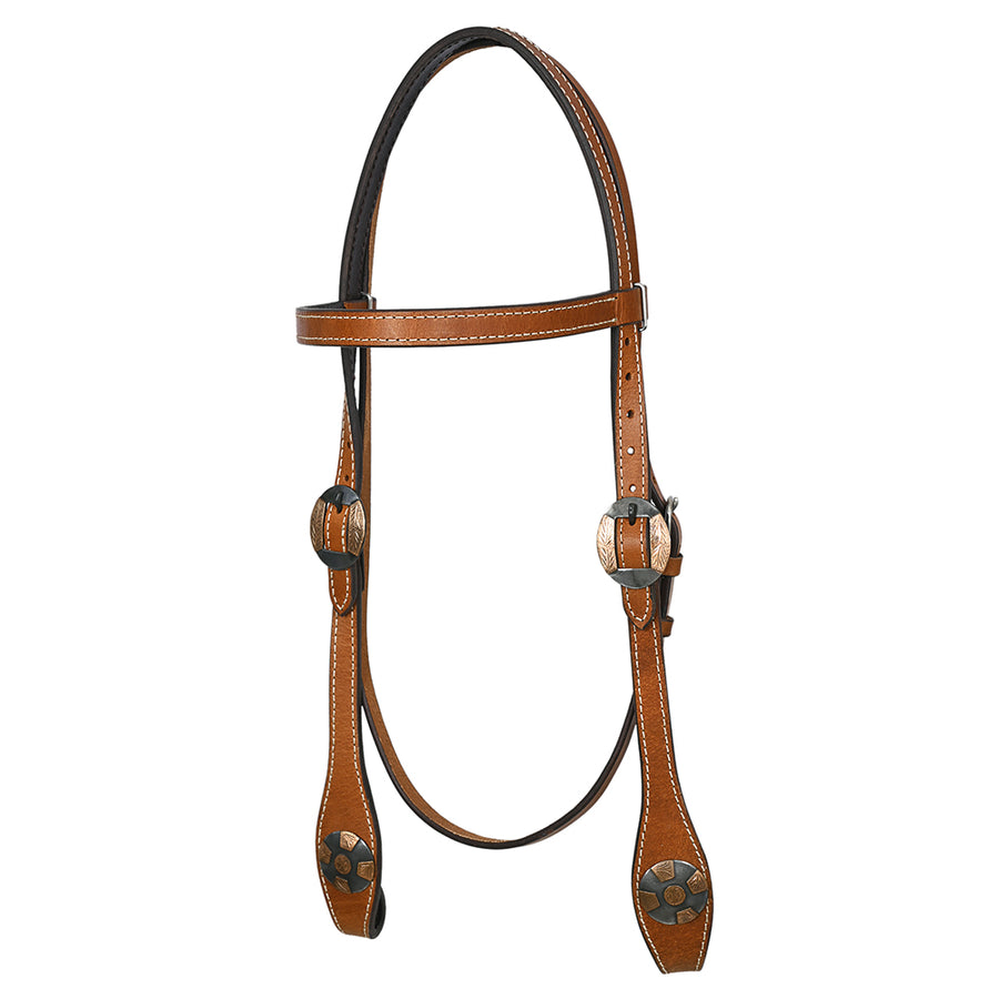 Hilason Western Horse Genuine Leather Headstall Bridle Engraved GS Concho Chestnut - Uhorse